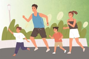 illustration of a family running together