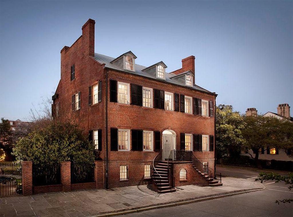 The Davenport House Museum at night