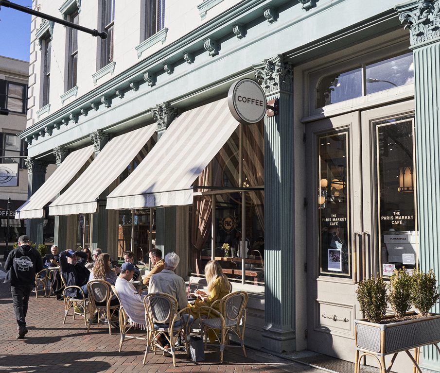 People dining at an outdoor cafe