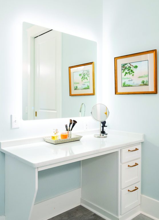 A bathroom vanity that provides wheelchair access