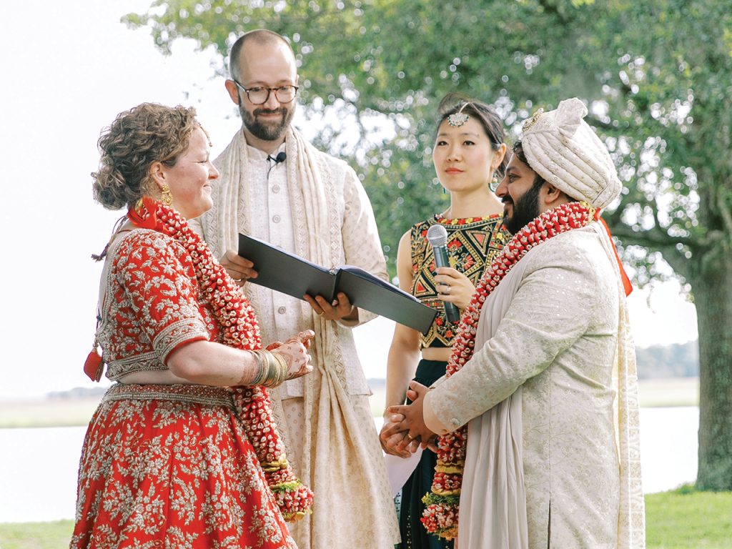 A bride and groom saying their wedding vows