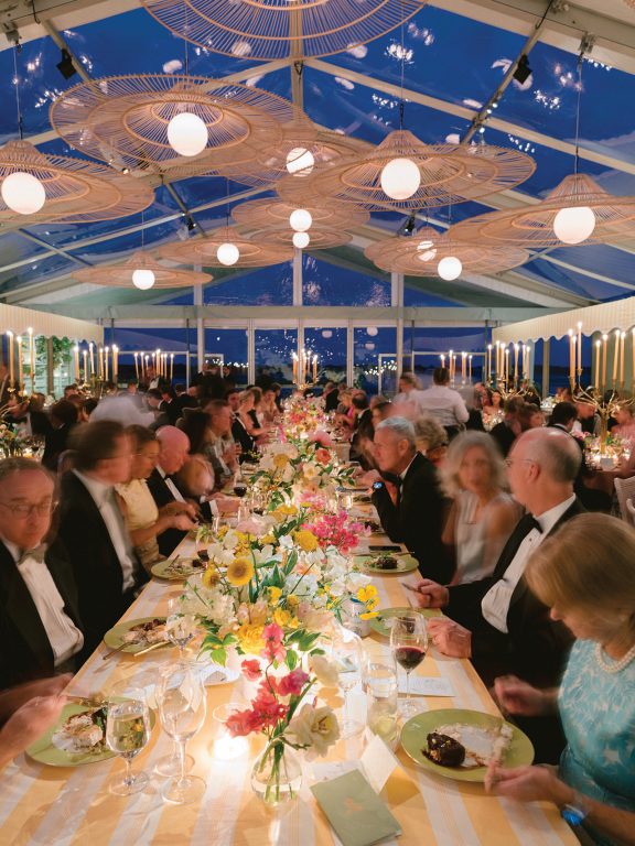 Guests eating at a wedding reception