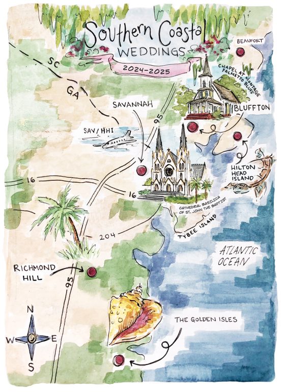 watercolor map of the East Coast near the South Carolina/Georgia line