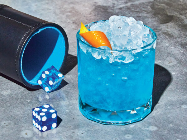 A blue colored cocktail