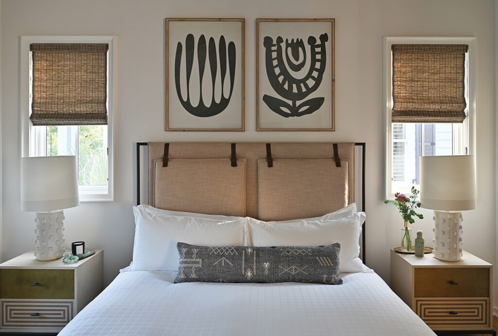 Bedroom decorated in neutrals and natural fabrics