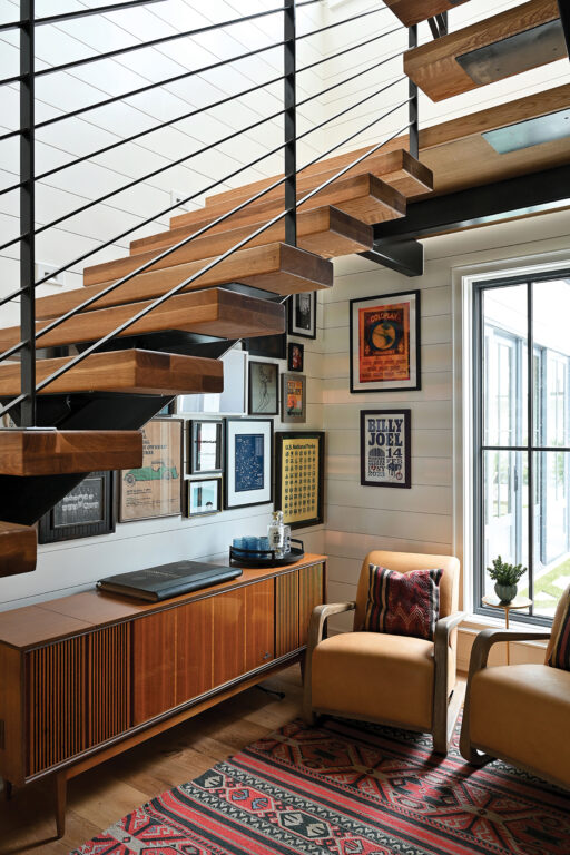 Reading nook beneath floating starcase