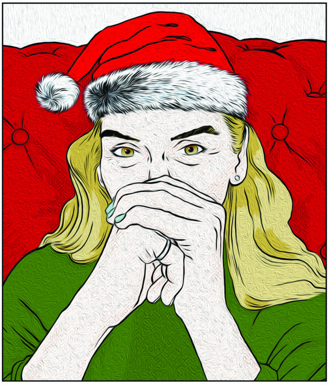 Illustration of a woman in a Santa hat