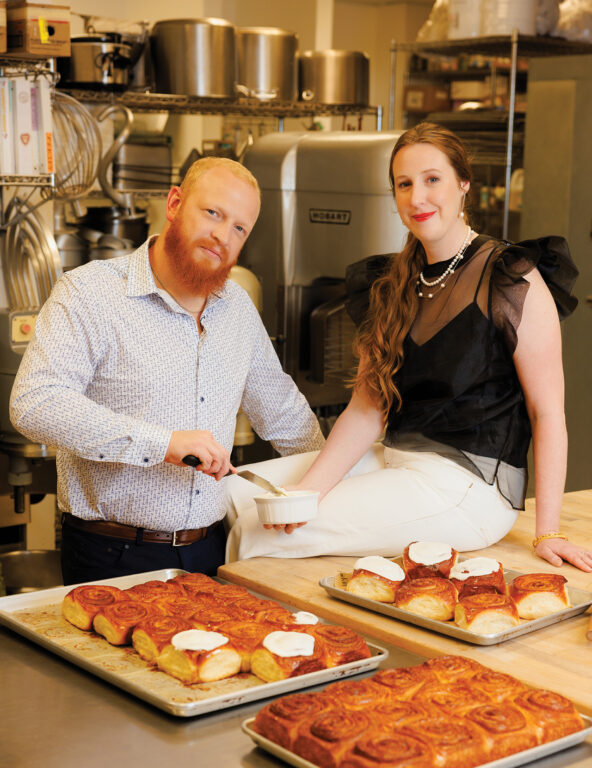 Auspicious Baking Co. owners Mark Ekstrom and Katie Bryant in the kitchen of their bakery