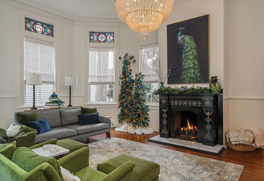 Family room of a Victorian home decorated for the holidays