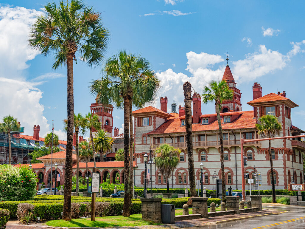 Historical buildings with Spanish architecture in downtown St. Augustine, Florida