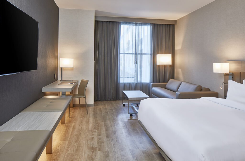 Artist rendering of a hotel room