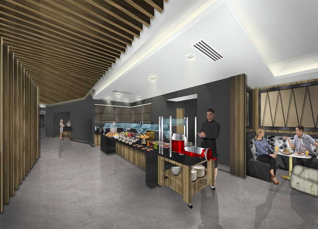 Artist rendering of hotel breakfast bar