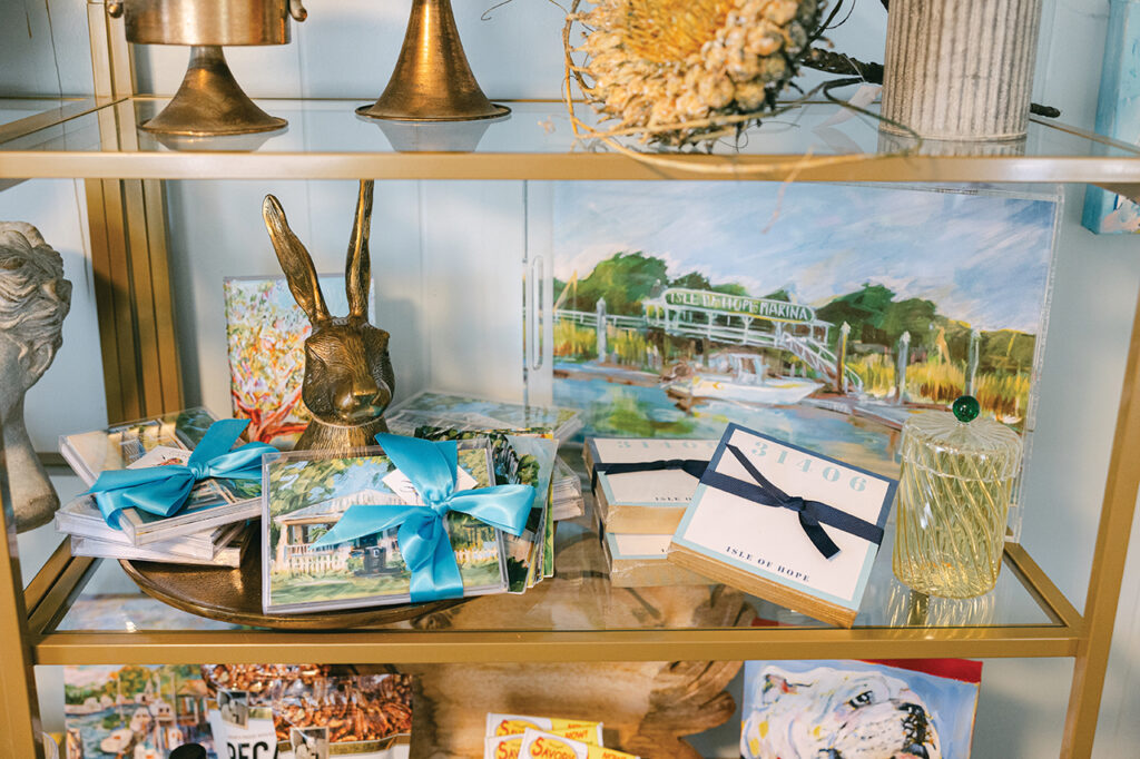 Shelves full of items in a gift shop