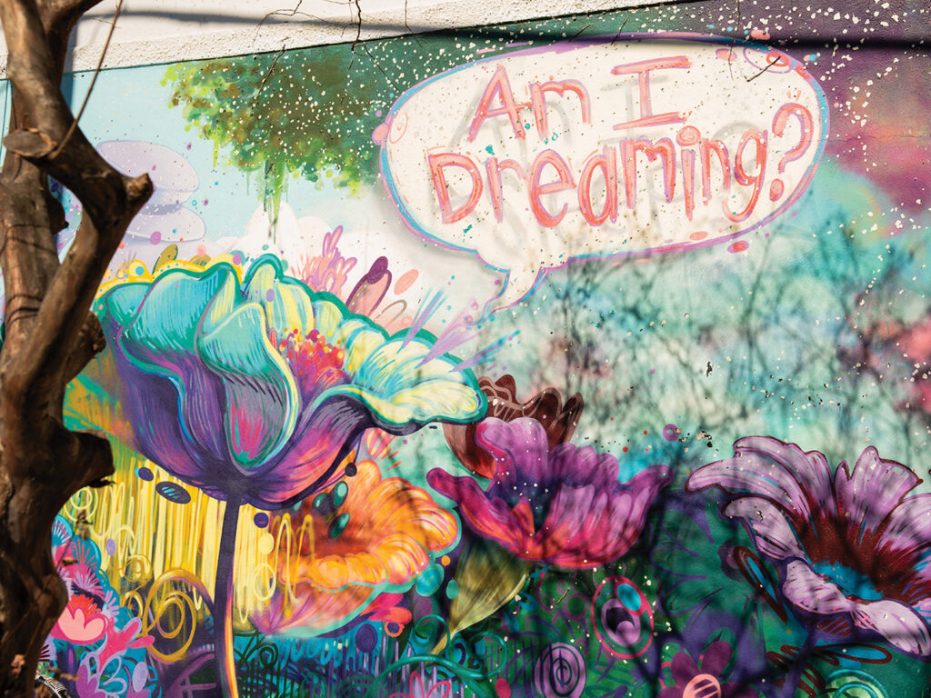 colorful mural of flowers on building wall