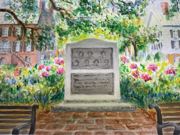 A watercolor depicting a monument