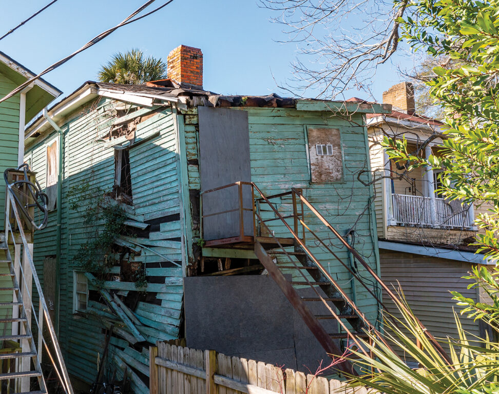 The back of a dilapidated house