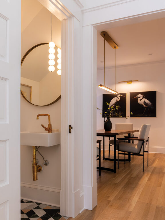 A powder room beneath a staircase