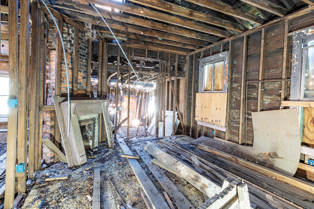 Inside a dilapidated house