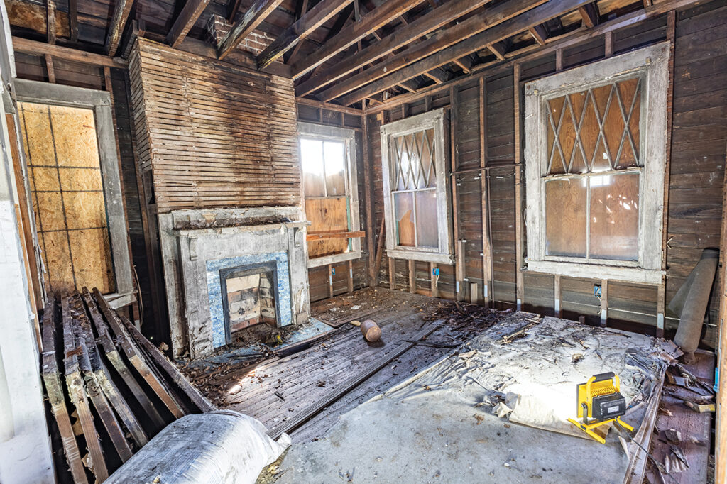 Inside a dilapidated house