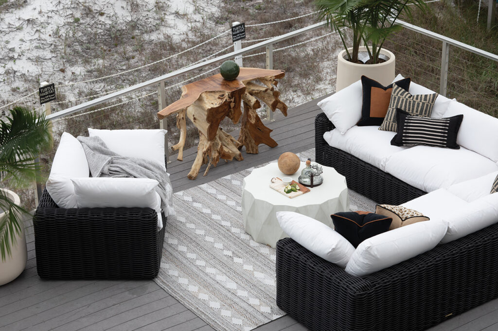Deck on the beach with luxurious outdoor furniture
