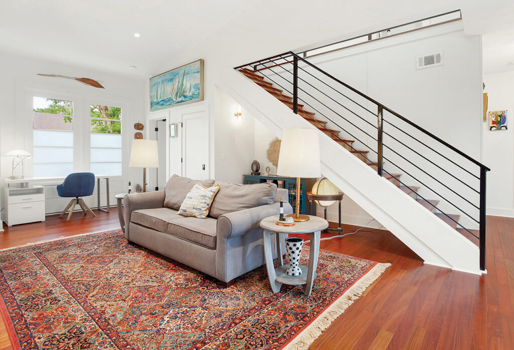 The living room in a renovated home that used to be a church