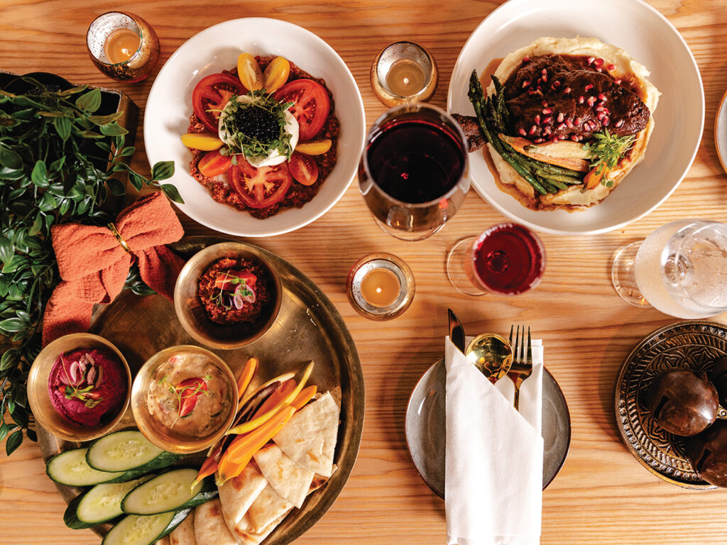 Food and drinks on a dinner table