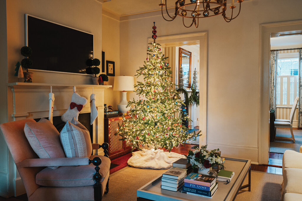 A Christmas tree in the parlor of a historic home