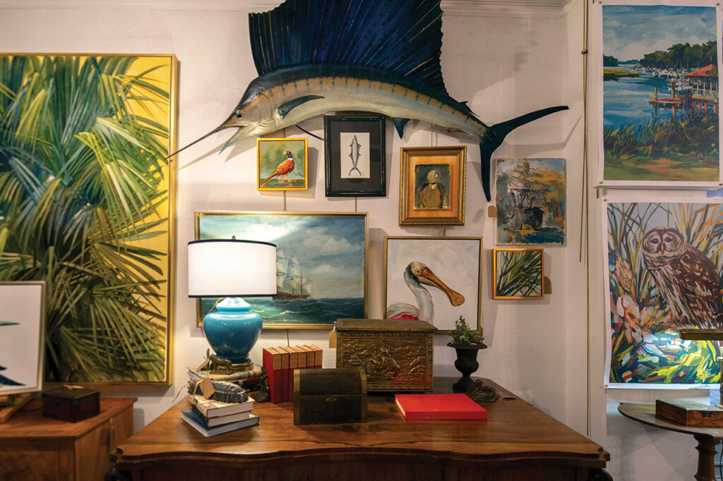 Taxidermied swardfish and other artwork and antiques