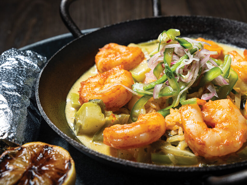 Garlic shrimp in a cast iron skillet