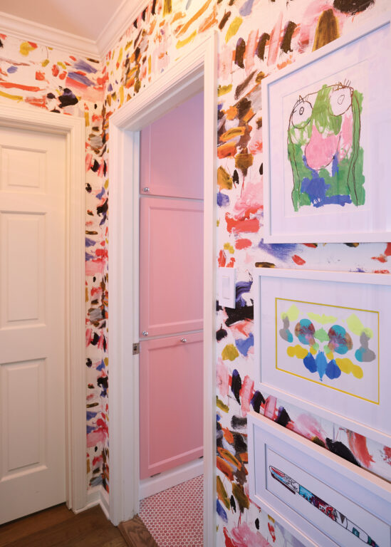 Hallway walls covered in Arty by Pierre Frey multicolored vinyl wallpaper