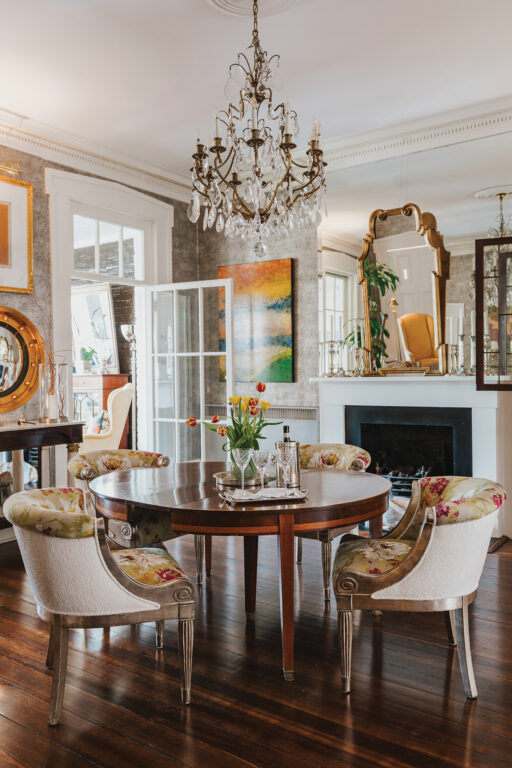 The dinig room with vintage Sally Sirkin Lewis chairs