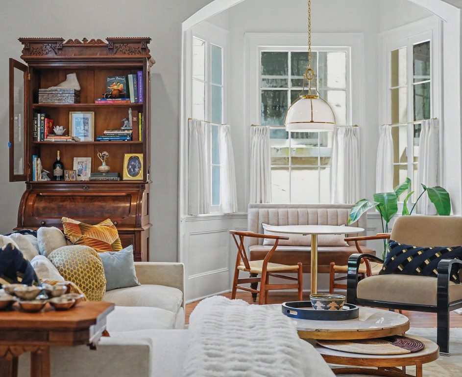 a Jackson press cabinet in a bright living room