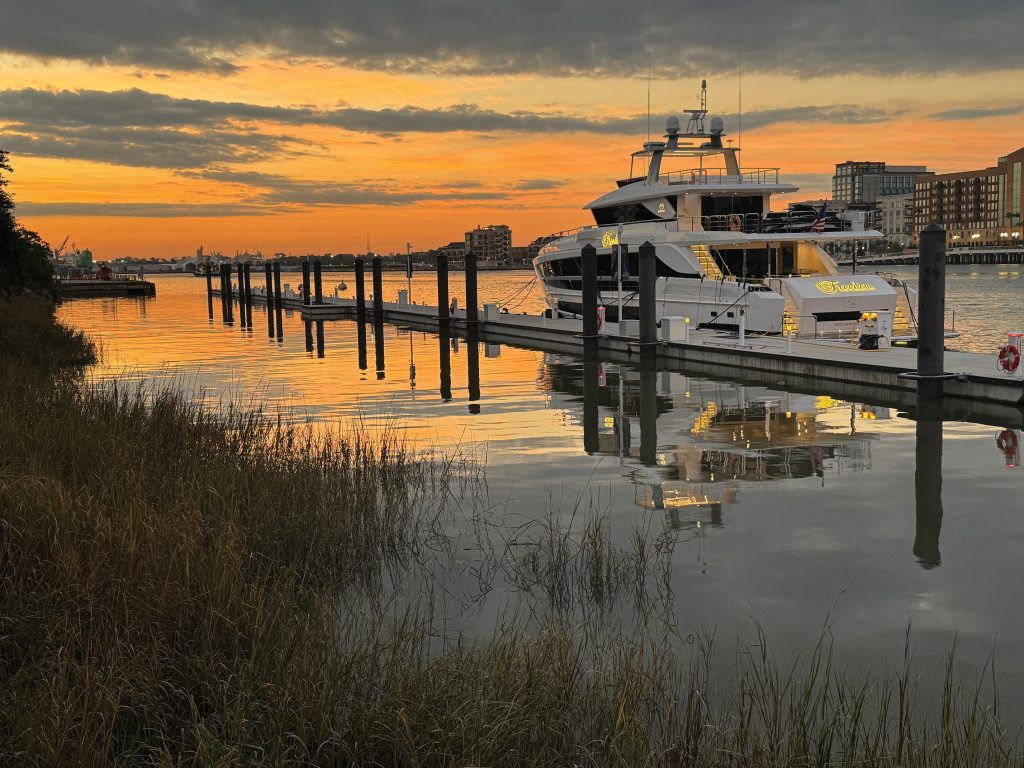 A yacht docked at IGY Savannah Harbor Marina