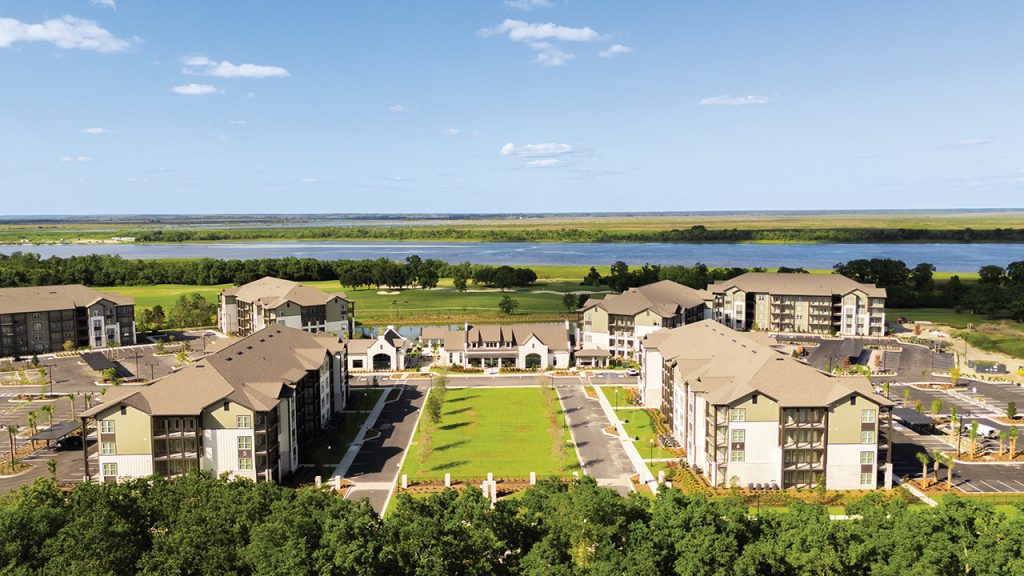 Aerial view of Silas Park apartment complex on the Savannah River